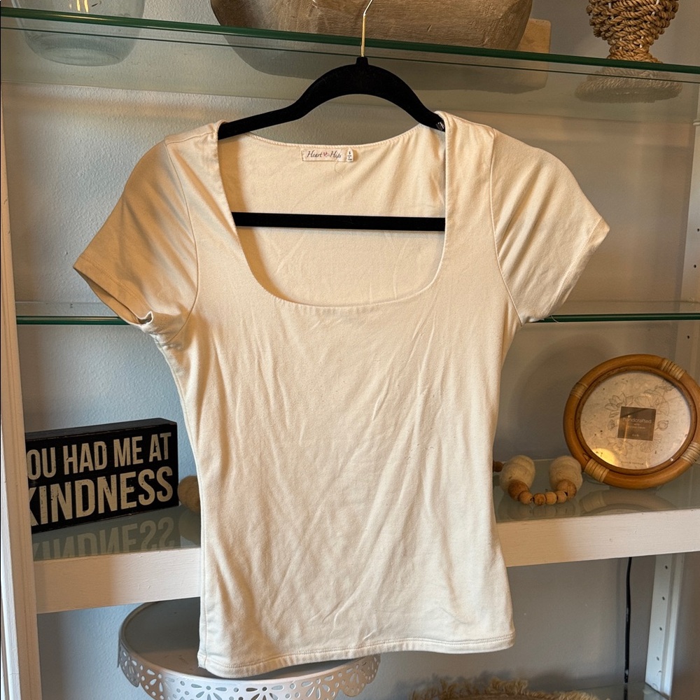Forever 21 Cream Square Neck Short Sleeve Top